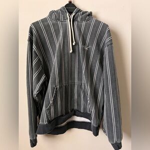 Kith Gray and White Striped Drawstring Hoodie